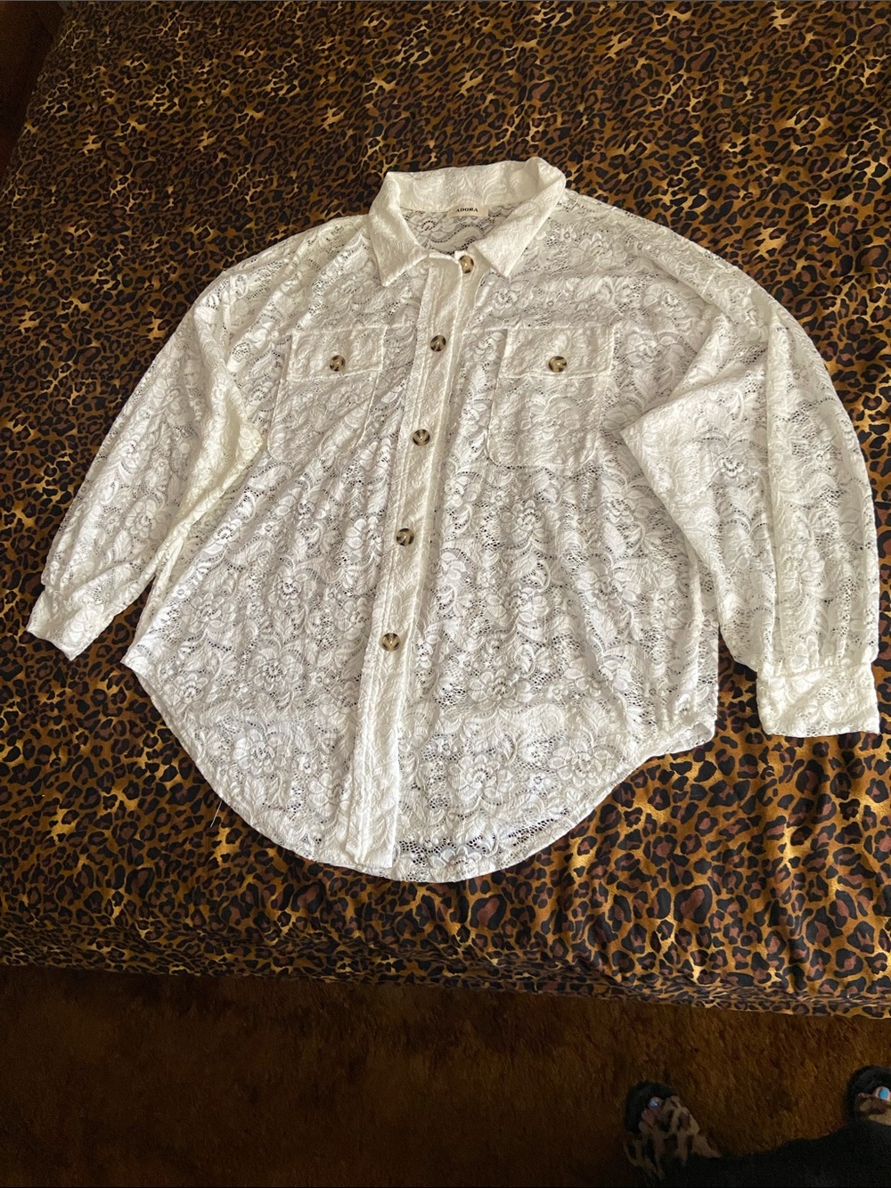 ADORA White Lace Button-Front Blouse